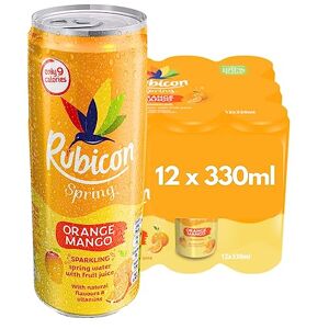Rubicon Spring 12 Pack Orange Mango, Sparkling Spring Water with Real Fruit Juice & Natural Flavours, Only 9 Calories - 12 x 330ml Multipack Cans