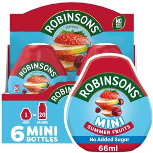 Robinsons Mini No Added Sugar Low Calorie Summer Fruits Makes 20 Drinks Per Pack 6 x 66 ml Packs Robinsons Mini No Added Sugar Low Calorie Summer Fruits Makes 20 Drinks Per Pack 6 x 66 ml Packs