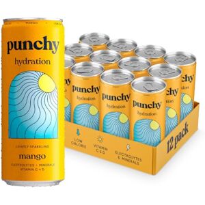 PUNCHY Drinks Mango Everyday Hydration, Lightly Sparkling, Essential Electrolytes, Minerals, Vitamins, Real Fruit, Supports Immunity, Caffeine Free, Aids Muscle Function, Low Calorie 12 x 330ml PUNCHY Drinks Mango Everyday Hydration, Lightly Sparkling, Essential Electrolytes, Minerals, Vitamins, Real Fruit, Supports Immunity, Caffeine Free, Aids Muscle Function, Low Calorie 12 x 330ml