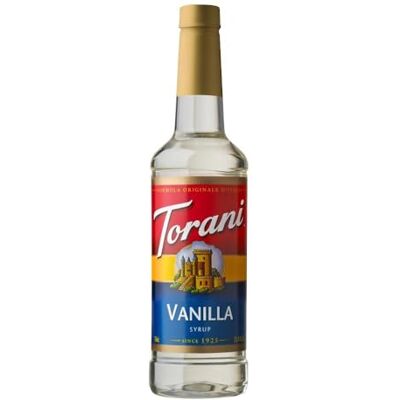 Torani Coffee Syrup, Vanilla Flavour, 750ml Cane Sugar Drink Flavouring for Lattes, Iced Coffee & Hot Drinks, Vegetarian Friendly Torani Coffee Syrup, Vanilla Flavour, 750ml Cane Sugar Drink Flavouring for Lattes, Iced Coffee & Hot Drinks, Vegetarian Friendly