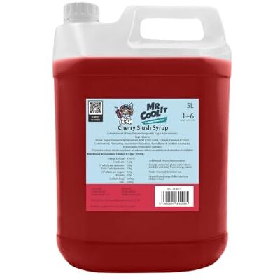 Mr Cool It Cherry Slush Syrup 5L Reduced Sugar Frozen Drink Mix, 6:1 Concentrate, Suitable for All SLUSHI Machines, Vegan, Halal & Gluten Free Mr Cool It Cherry Slush Syrup 5L Reduced Sugar Frozen Drink Mix, 6:1 Concentrate, Suitable for All SLUSHI Machines, Vegan, Halal & Gluten Free