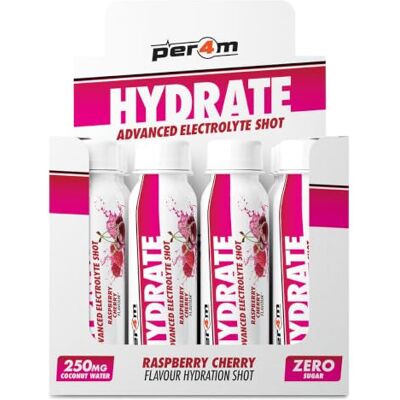 per4m Hydrate Advanced Electrolyte RTD Shots 2g Taurine & Coconut Water Potassium & Magnesium Hydration for Performance & Recovery Box of 12 x 100ml (Box, Raspberry Cherry) per4m Hydrate Advanced Electrolyte RTD Shots 2g Taurine & Coconut Water Potassium & Magnesium Hydration for Performance & Recovery Box of 12 x 100ml (Box, Raspberry Cherry)