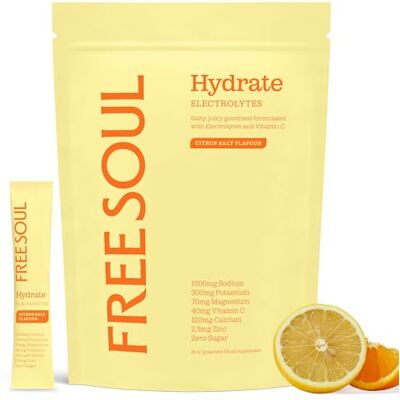 Free Soul Hydrate Electrolytes Powder 30 Sachets Citrus Salt Zero Sugar Electrolytes Sachets Advanced Electrolyte Hydration Sachets with Sodium, Magnesium, Vitamin C, & More Free Soul Hydrate Electrolytes Powder 30 Sachets Citrus Salt Zero Sugar Electrolytes Sachets Advanced Electrolyte Hydration Sachets with Sodium, Magnesium, Vitamin C, & More