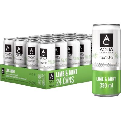 Aqua Carpatica Flavoured Sparkling Water Lime & Mint, Can, 24 x 330ml Natural Mineral water, Rich in Minerals, refreshing taste with natural Fruit flavours & Agave syrup, Gluten Free, Vegan Aqua Carpatica Flavoured Sparkling Water Lime & Mint, Can, 24 x 330ml Natural Mineral water, Rich in Minerals, refreshing taste with natural Fruit flavours & Agave syrup, Gluten Free, Vegan