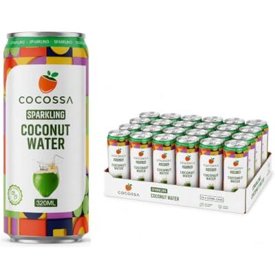 COCOSSA Sparkling Coconut Water Natural No Added Sugar Not from Concentrate 24 x 320ml Naturally Hydrating Packed with Essential Electrolytes COCOSSA Sparkling Coconut Water Natural No Added Sugar Not from Concentrate 24 x 320ml Naturally Hydrating Packed with Essential Electrolytes