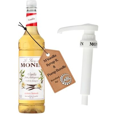 ABL Supplies Premium Vanilla Syrup 1L for Coffee and Cocktails Vanilla Coffee Syrup with Monin compatible pump ABL Supplies Premium Vanilla Syrup 1L for Coffee and Cocktails Vanilla Coffee Syrup with Monin compatible pump