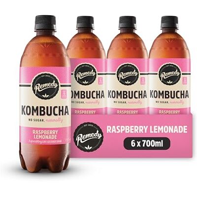Remedy Kombucha Tea Raspberry Lemonade Sparkling Live Cultured Drink Naturally Sugar Free Soft Drink Probiotic Drink for Gut Health 6 x 700ml Remedy Kombucha Tea Raspberry Lemonade Sparkling Live Cultured Drink Naturally Sugar Free Soft Drink Probiotic Drink for Gut Health 6 x 700ml