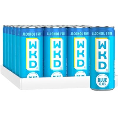 WKD Blue 0.0% Alcohol Free Sparkling Fruit Drink Ready to Drink, Fat Free, Suitable for Vegetarians and Vegan, 250ml Cans, Box of 24, As seen on Love Island WKD Blue 0.0% Alcohol Free Sparkling Fruit Drink Ready to Drink, Fat Free, Suitable for Vegetarians and Vegan, 250ml Cans, Box of 24, As seen on Love Island