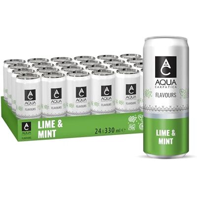 Aqua Carpatica Flavoured Sparkling Water Lime & Mint, Can, 24 x 330ml Natural Mineral water, Rich in Minerals, refreshing taste with natural Fruit flavours & Agave syrup, Gluten Free, Vegan Aqua Carpatica Flavoured Sparkling Water Lime & Mint, Can, 24 x 330ml Natural Mineral water, Rich in Minerals, refreshing taste with natural Fruit flavours & Agave syrup, Gluten Free, Vegan