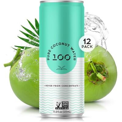 PURE COCONUT WATER 100 100 Coconuts Pure Coconut Water Low Calorie All-Natural Drink with Electrolytes Naturally Sweet, no preservatives Non-GMO, 11 fl oz, Pack of 12 (Pure Coconut Water) PURE COCONUT WATER 100 100 Coconuts Pure Coconut Water Low Calorie All-Natural Drink with Electrolytes Naturally Sweet, no preservatives Non-GMO, 11 fl oz, Pack of 12 (Pure Coconut Water)