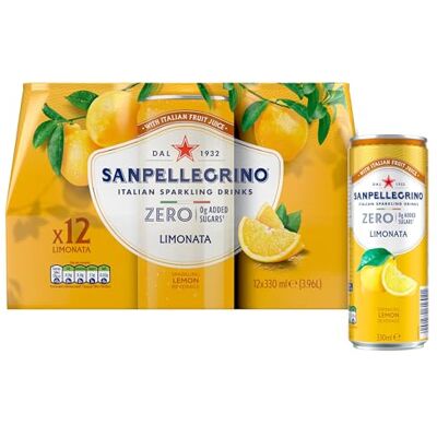 San Pellegrino Italian Sparkling Drinks Zero Lemon Soft Drink 12x330ml San Pellegrino Italian Sparkling Drinks Zero Lemon Soft Drink 12x330ml