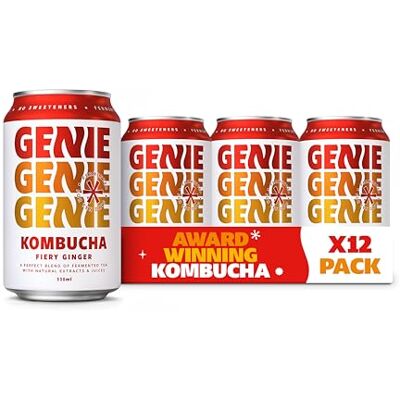 Genie Living Drinks Fiery Ginger Kombucha Drink, Delicious Soft Drinks, Fermented 10 Days for Gut Health, 100% Vegan, No Sweeteners, No Nasties, Made in the UK, Natural Energy, 12 x 330ml Cans Genie Living Drinks Fiery Ginger Kombucha Drink, Delicious Soft Drinks, Fermented 10 Days for Gut Health, 100% Vegan, No Sweeteners, No Nasties, Made in the UK, Natural Energy, 12 x 330ml Cans