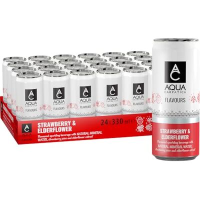 Aqua Carpatica Flavoured Sparkling Water Strawberry & Elderflower 24x 330ml Natural Mineral water, Rich in Minerals, refreshing taste with natural Fruit flavours & Agave syrup, Gluten Free, Vegan Aqua Carpatica Flavoured Sparkling Water Strawberry & Elderflower 24x 330ml Natural Mineral water, Rich in Minerals, refreshing taste with natural Fruit flavours & Agave syrup, Gluten Free, Vegan