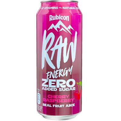 Rubicon Raw Cherry Raspberry ZAS Energy Drink, 12 Pack, 500ml Cans Natural caffeine energy drink crafted with 20% real fruit juice in cherry raspberry flavour. Rubicon Raw Cherry Raspberry ZAS Energy Drink, 12 Pack, 500ml Cans Natural caffeine energy drink crafted with 20% real fruit juice in cherry raspberry flavour.