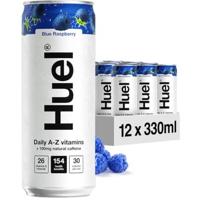 Huel Daily A-Z Vitamins 12x330ml Energy Drink Blue Raspberry With Real Fruit Rich in Electrolytes Low Calorie Caffeine Boost Sparkling Vitamin Drink Huel Daily A-Z Vitamins 12x330ml Energy Drink Blue Raspberry With Real Fruit Rich in Electrolytes Low Calorie Caffeine Boost Sparkling Vitamin Drink