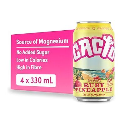 Cacto Drinks, Sparkling Cactus Water, Pineapple & Prickly Pear Flavour – Natural Antioxidants & Electrolytes for Hydration & Recovery, Low Calorie Coconut Water Alternative, 4 x 330ml Cans Cacto Drinks, Sparkling Cactus Water, Pineapple & Prickly Pear Flavour – Natural Antioxidants & Electrolytes for Hydration & Recovery, Low Calorie Coconut Water Alternative, 4 x 330ml Cans