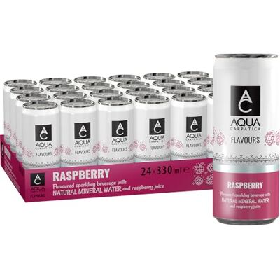 Aqua Carpatica Sparkling Flavours Raspberry 330ml x 24 Natural Fruit Juice Infused Sparkling Water, Naturally Alkaline, Sweetened with Agave Syrup, Rich in Minerals Aqua Carpatica Sparkling Flavours Raspberry 330ml x 24 Natural Fruit Juice Infused Sparkling Water, Naturally Alkaline, Sweetened with Agave Syrup, Rich in Minerals
