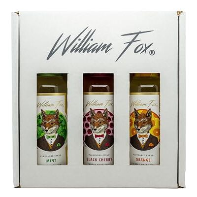 William Fox Hot Chocolate Syrup Set 3 x 100ml Bottles (Orange, Black Cherry and Mint Syrups) Made to compliment your favourite hot chocolates. William Fox Hot Chocolate Syrup Set 3 x 100ml Bottles (Orange, Black Cherry and Mint Syrups) Made to compliment your favourite hot chocolates.