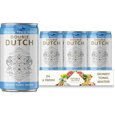 Double Dutch Premium Skinny Tonic Water, 24 x 150ml Cans Premium Mixer, 100% Natural Ingredients, Low Calorie, Diet Soft Drink, Perfect for Gin, Vodka & Cocktails, Gluten Free, Vegan Double Dutch Premium Skinny Tonic Water, 24 x 150ml Cans Premium Mixer, 100% Natural Ingredients, Low Calorie, Diet Soft Drink, Perfect for Gin, Vodka & Cocktails, Gluten Free, Vegan