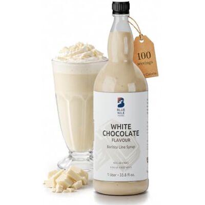 Blue Nile Foods Barista White Chocolate Coffee Syrup, Zero Sugar Syrup, Keto Friendly Coffee Gift, Calorie/Sugar Free Coffee Syrups for Coffee Drinks (Hot/Iced), 1L (White Chocolate) Blue Nile Foods Barista White Chocolate Coffee Syrup, Zero Sugar Syrup, Keto Friendly Coffee Gift, Calorie/Sugar Free Coffee Syrups for Coffee Drinks (Hot/Iced), 1L (White Chocolate)