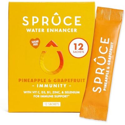 Spruce Sugar-Free, Low Calorie Water Enhancer – Support Immunity, Bones & Muscles, Healthy Heart & Brain, Boost Metabolism Hydration Powder With Vitamins & Minerals Pineapple & Grapefruit, 12 Sachets Spruce Sugar-Free, Low Calorie Water Enhancer – Support Immunity, Bones & Muscles, Healthy Heart & Brain, Boost Metabolism Hydration Powder With Vitamins & Minerals Pineapple & Grapefruit, 12 Sachets