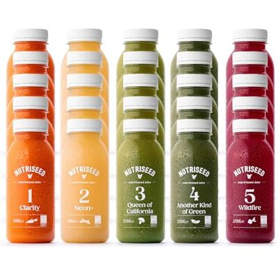 Nutriseed 5 Day Juice Cleanse (25 x 250ml), Fresh Cold Pressed Juice Nothing Added But Whole Juice, Nutrient Rich, 100% Natural, Raw Vegetables & Fruits, Weight Management & Detox Cleanse Juice Nutriseed 5 Day Juice Cleanse (25 x 250ml), Fresh Cold Pressed Juice Nothing Added But Whole Juice, Nutrient Rich, 100% Natural, Raw Vegetables & Fruits, Weight Management & Detox Cleanse Juice