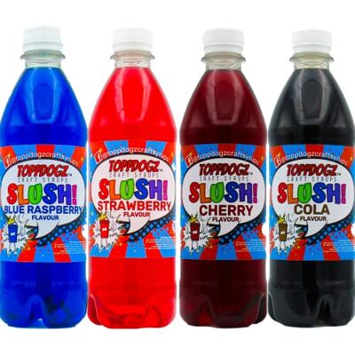 Toppdogz Slush Syrup 4 x 500ml Blue Raspberry, Strawberry, Cherry & Cola Home Slushie Syrup Toppdogz Slush Syrup 4 x 500ml Blue Raspberry, Strawberry, Cherry & Cola Home Slushie Syrup