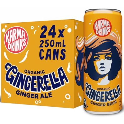 KARMA DRINKS Gingerella Ginger Ale Fizzy Soft Drink, 24 x 250ml Cans Organic, Fairtrade, Natural Ingredients, Vegan, Gluten Free, B-Corp Brand, 24 Can Multipack KARMA DRINKS Gingerella Ginger Ale Fizzy Soft Drink, 24 x 250ml Cans Organic, Fairtrade, Natural Ingredients, Vegan, Gluten Free, B-Corp Brand, 24 Can Multipack