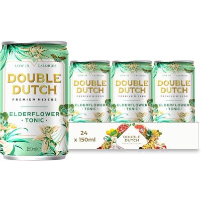 Double Dutch Double Dutch Premium Elderflower Tonic Water, 24 x 150ml Cans Premium Mixer, 100% Natural Ingredients, Low Calorie, Diet Soft Drink, Perfect for Gin, Vodka & Cocktails, Gluten Free, Vegan Double Dutch Double Dutch Premium Elderflower Tonic Water, 24 x 150ml Cans Premium Mixer, 100% Natural Ingredients, Low Calorie, Diet Soft Drink, Perfect for Gin, Vodka & Cocktails, Gluten Free, Vegan