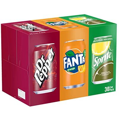 Coca-Cola Coca Cola Dr. Pepper, Fanta, Sprite Cans, 330 ml Variety Pack of 30 Coca-Cola Coca Cola Dr. Pepper, Fanta, Sprite Cans, 330 ml Variety Pack of 30