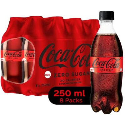 Coke Zero Coca Cola Zero Coca-Cola Zero Sugar, No Calories Soft Drink PET Bottle, 250 ml (Pack of 8) Coke Zero Coca Cola Zero Coca-Cola Zero Sugar, No Calories Soft Drink PET Bottle, 250 ml (Pack of 8)
