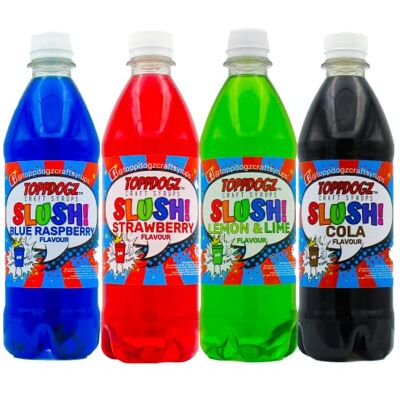 Toppdogz Slush Syrup 4 x 500ml Blue Raspberry, Strawberry, Lemon & Lime & Cola Home Slushie Syrup Toppdogz Slush Syrup 4 x 500ml Blue Raspberry, Strawberry, Lemon & Lime & Cola Home Slushie Syrup