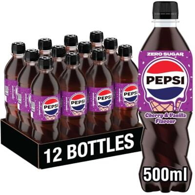 Pepsi Zero Sugar Cherry and Vanilla Ice Cream Flavour 500ml Bottle (Pack of 12) Pepsi Zero Sugar Cherry and Vanilla Ice Cream Flavour 500ml Bottle (Pack of 12)
