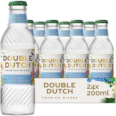 Double Dutch Premium Skinny Tonic Water, 24 x 200ml Glass Bottles Premium Mixer, 100% Natural Ingredients, Low Calorie, Diet Soft Drink, Perfect for Gin, Vodka & Cocktails, Gluten Free, Vegan Double Dutch Premium Skinny Tonic Water, 24 x 200ml Glass Bottles Premium Mixer, 100% Natural Ingredients, Low Calorie, Diet Soft Drink, Perfect for Gin, Vodka & Cocktails, Gluten Free, Vegan