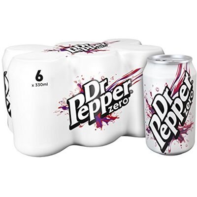 Dr Pepper Zero Soft Drink Cans, 330ml (Pack of 6) Dr Pepper Zero Soft Drink Cans, 330ml (Pack of 6)