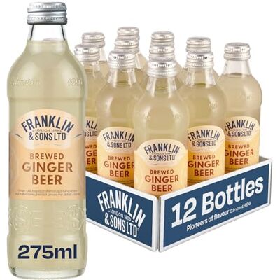 Franklin & Sons Brewed Ginger Beer 12 x 275ml Bottle Case Traditional 1886 recipe, all natural ingredients, ginger zing, sparkling soft drink, premium fizzy drink, contains gluten Franklin & Sons Brewed Ginger Beer 12 x 275ml Bottle Case Traditional 1886 recipe, all natural ingredients, ginger zing, sparkling soft drink, premium fizzy drink, contains gluten