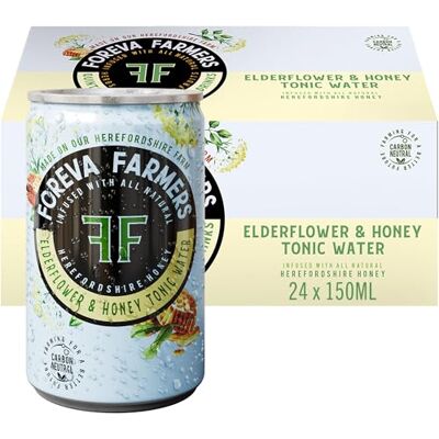 foreva farmers Elderflower and Honey Tonic Water for Gin (Pack of 24 Cans) Sustainably Curated, Low-Calorie Gin and Tonic Mixer 150ml Cans foreva farmers Elderflower and Honey Tonic Water for Gin (Pack of 24 Cans) Sustainably Curated, Low-Calorie Gin and Tonic Mixer 150ml Cans