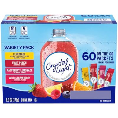 Crystal Light On the Go, 60 Ct. Variety Pack (Lemonade, Fruit Punch, Raspberry Lemonade, Wild Strawberry) 178g Crystal Light On the Go, 60 Ct. Variety Pack (Lemonade, Fruit Punch, Raspberry Lemonade, Wild Strawberry) 178g