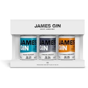 James Gin Miniature Gift Set 3 x 5cl Bottles – Asian Parsnip, London Drizzle & California Dreamgin’ Distilled in the UK Award Winning Gin by James May James Gin Miniature Gift Set 3 x 5cl Bottles – Asian Parsnip, London Drizzle & California Dreamgin’ Distilled in the UK Award Winning Gin by James May