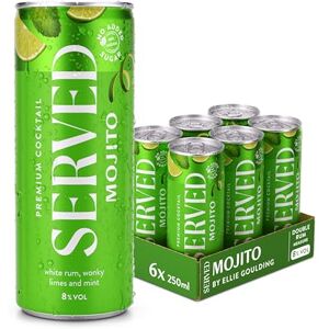 SERVED Mojito Cocktail, 8% ABV, Premium Bar Quality Cocktails, Pre-Mixed & Ready To Drink, 6 x 250ml Cans SERVED Mojito Cocktail, 8% ABV, Premium Bar Quality Cocktails, Pre-Mixed & Ready To Drink, 6 x 250ml Cans
