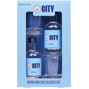Blue Tree Manchester City F.C. Vodka & Shot Glass Gift Box – 2 x 5cl Miniatures and 2 Branded Glasses – Suitable Gift for Football Fans by Gifts Blue Tree Manchester City F.C. Vodka & Shot Glass Gift Box – 2 x 5cl Miniatures and 2 Branded Glasses – Suitable Gift for Football Fans by Gifts