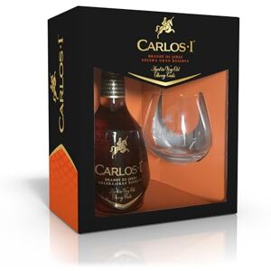 Carlos I Brandy de Jerez Solera Gran Reserva Made with Grape and Aged in Centuries-Old Casks Following the Traditional System of Criaderas and Solera. 40% ABV Gift Set with Brandy Glass, 1L Bottle Carlos I Brandy de Jerez Solera Gran Reserva Made with Grape and Aged in Centuries-Old Casks Following the Traditional System of Criaderas and Solera. 40% ABV Gift Set with Brandy Glass, 1L Bottle