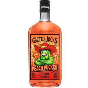 Cactus Jack's Peach Pucker flavour sour schnapps liqueur made for shots, mixed alcoholic drinks and cocktails 700ml 15% ABV Cactus Jack's Peach Pucker flavour sour schnapps liqueur made for shots, mixed alcoholic drinks and cocktails 700ml 15% ABV