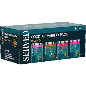SERVED Cocktail Variety Pack, 14.9% ABV, Premium Quality, Bar Strength, Pre-Mixed & Ready To Drink, 8 x 125ml Cans SERVED Cocktail Variety Pack, 14.9% ABV, Premium Quality, Bar Strength, Pre-Mixed & Ready To Drink, 8 x 125ml Cans