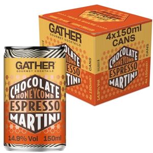 Gather Cocktails GATHER Chocolate Honeycomb Espresso Martini 4 x150ml Canned Cocktails 14.9% ABV Rich Chocolate, Sweet Honeycomb, Bold Coffee Premium vodka Vegan and Allergen Free Cocktail Pack Gather Cocktails GATHER Chocolate Honeycomb Espresso Martini 4 x150ml Canned Cocktails 14.9% ABV Rich Chocolate, Sweet Honeycomb, Bold Coffee Premium vodka Vegan and Allergen Free Cocktail Pack