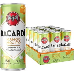 Bacardi Mango Mojito, 5% ABV, 12 x 25cl / 250ml, Ready-To-Drink and Pre-Mixed Cocktail Can, Made with Carta Blanca Rum and Mixed with Mango, Mint and Lime Bacardi Mango Mojito, 5% ABV, 12 x 25cl / 250ml, Ready-To-Drink and Pre-Mixed Cocktail Can, Made with Carta Blanca Rum and Mixed with Mango, Mint and Lime
