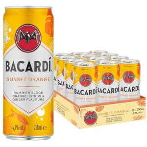 Bacardi BACARDÍ Sunset Orange Sparkling Rum Cocktail, 4.7% vol., 25 cl / 250 ml (Pack of 12), Gluten Free, White Rum Cocktails with Blood Orange, Lemon and Ginger Flavours Bacardi BACARDÍ Sunset Orange Sparkling Rum Cocktail, 4.7% vol., 25 cl / 250 ml (Pack of 12), Gluten Free, White Rum Cocktails with Blood Orange, Lemon and Ginger Flavours