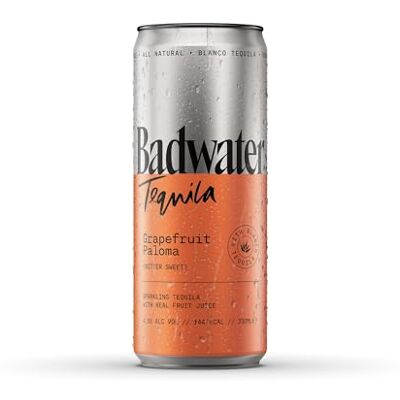 BADWATER Tequila Grapefruit Paloma RTD, 12x 330ml, 4.5% ABV. Sparkling Tequila with Real Fruit Juice With Blanco Tequila BADWATER Tequila Grapefruit Paloma RTD, 12x 330ml, 4.5% ABV. Sparkling Tequila with Real Fruit Juice With Blanco Tequila