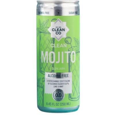 Cleanco 0.0% Mojito Cans Non-Alcoholic RTD Zesty Lime & Fresh Mint Sugar Free & Calorie Free 12 x 250ml Cleanco 0.0% Mojito Cans Non-Alcoholic RTD Zesty Lime & Fresh Mint Sugar Free & Calorie Free 12 x 250ml