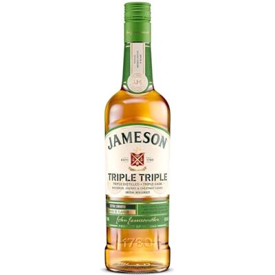 Jameson Triple Triple Blended Irish Whiskey Triple Distilled Triple Cask Matured Unique Blend of Bourbon, Sherry and Chestnut Casks 40% ABV 70cl Toffee, Cocoa and Toasted Almond Notes Jameson Triple Triple Blended Irish Whiskey Triple Distilled Triple Cask Matured Unique Blend of Bourbon, Sherry and Chestnut Casks 40% ABV 70cl Toffee, Cocoa and Toasted Almond Notes